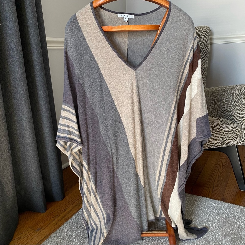 CAbi striped cape tunic gray tan brown size medium